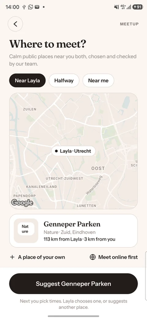 The Wudd app: calm public places near you both, chosen and checked by our team